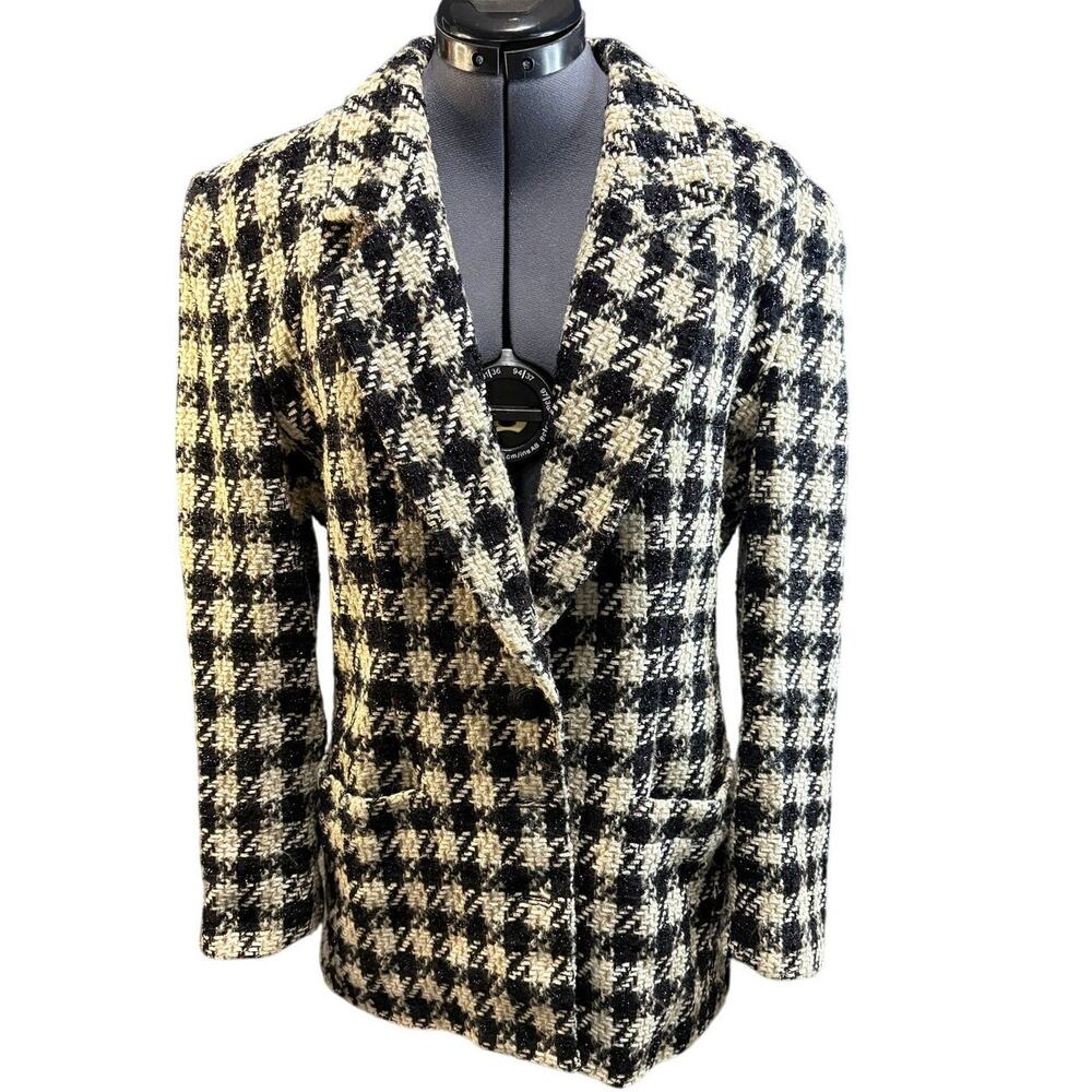 Vintage Dana Buchman Large Houndstooth gold accents 3 button blazer size 8 wool